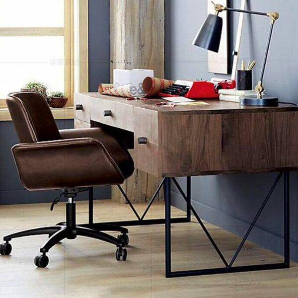 北欧铁艺书桌个性电脑桌复古实木办公桌loft做旧老板桌带抽写字台