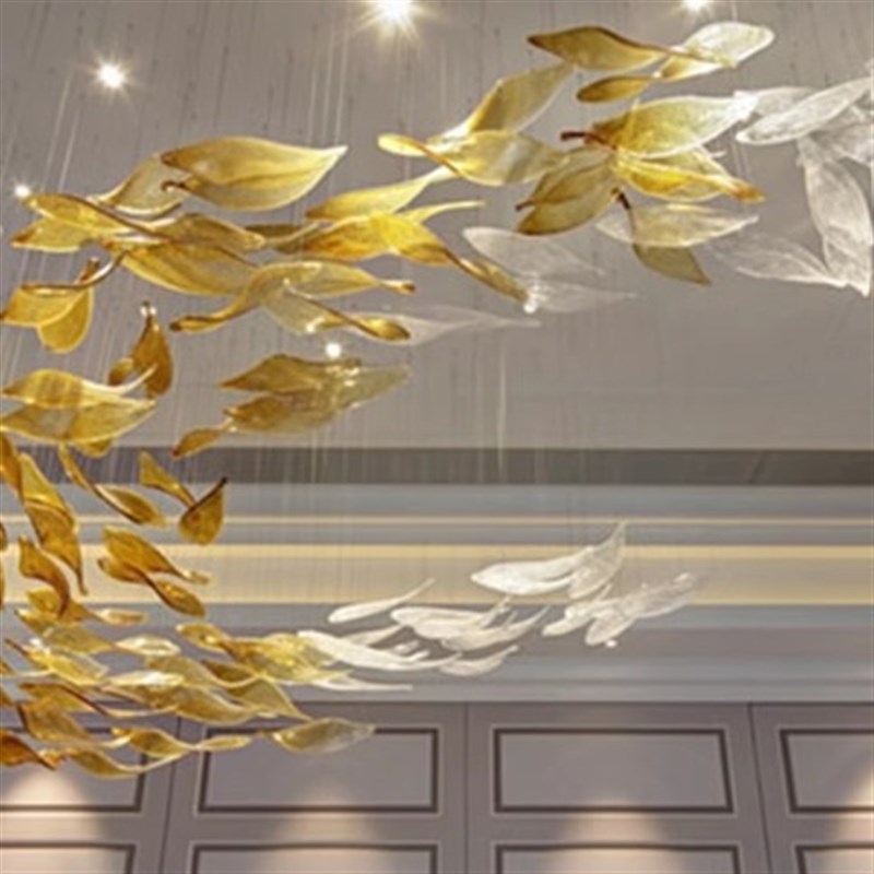 定制酒店大堂吊灯别墅复式楼中空挑高客厅餐厅R琉璃树叶造型灯具