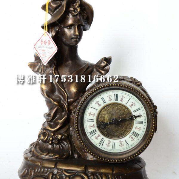 钟表仿西洋雕塑人物机械纯铜座钟国外回流钟复制样板间电影道具钟