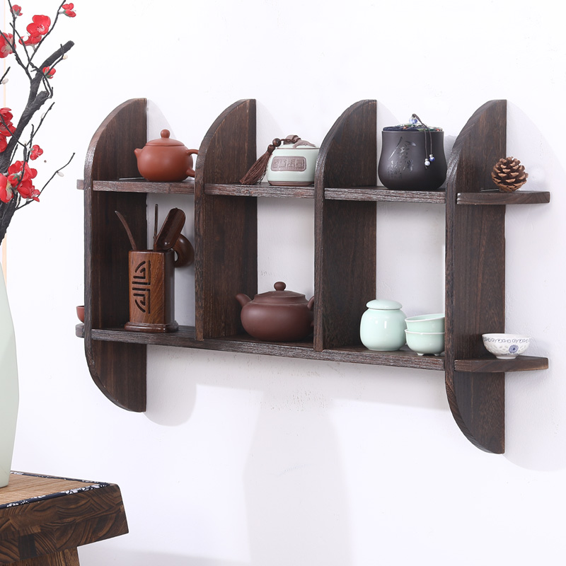 壁挂式小a博古架实木中式多宝阁挂墙茶壶茶具展示架置物架简约现
