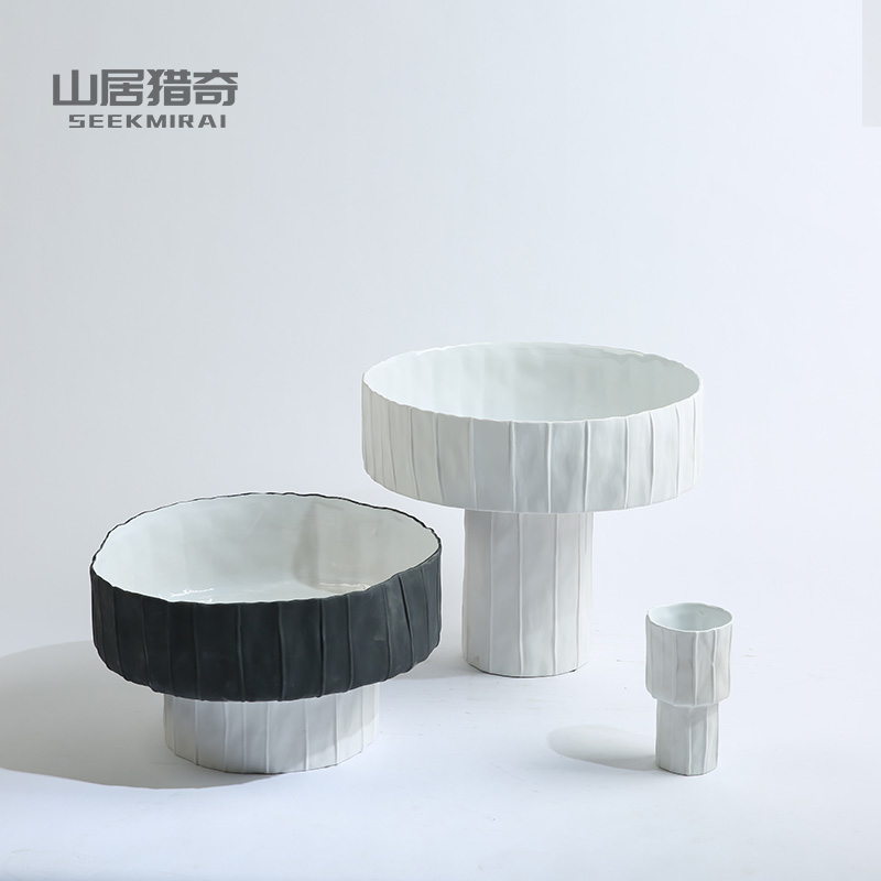 北欧简约创意f陶瓷花盆花器现代客厅餐桌样板房间软装摆件高脚果