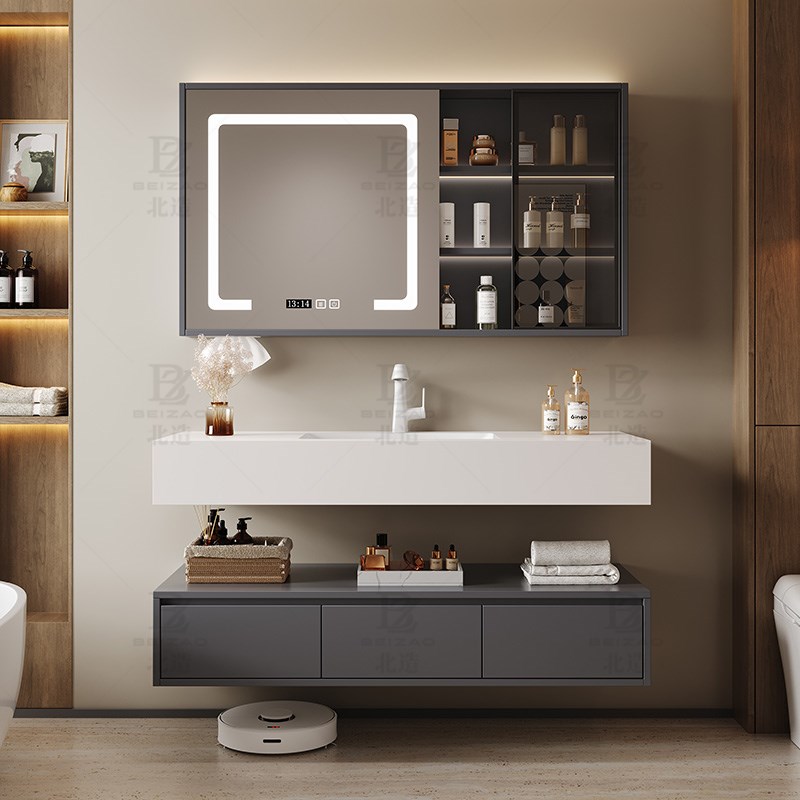 轻奢酒店b风岩板热弯一体盆浴室柜组合卫生间洗漱台洗脸洗手盆实