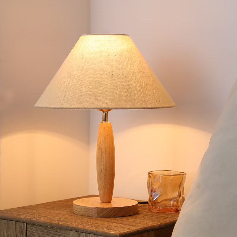 北欧简约实d木中古台灯氛围民宿家用卧室床头灯日式原木宋代美学