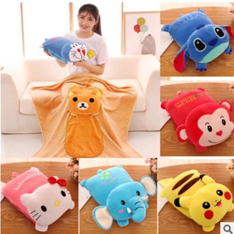 卡通公仔抱枕被子两用毛毯被汽车靠垫趴枕毯子S法兰绒创意靠枕头