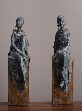 怀旧创意非d洲艺术人像摆件餐厅会所样板房客厅桌面装饰工艺品摆