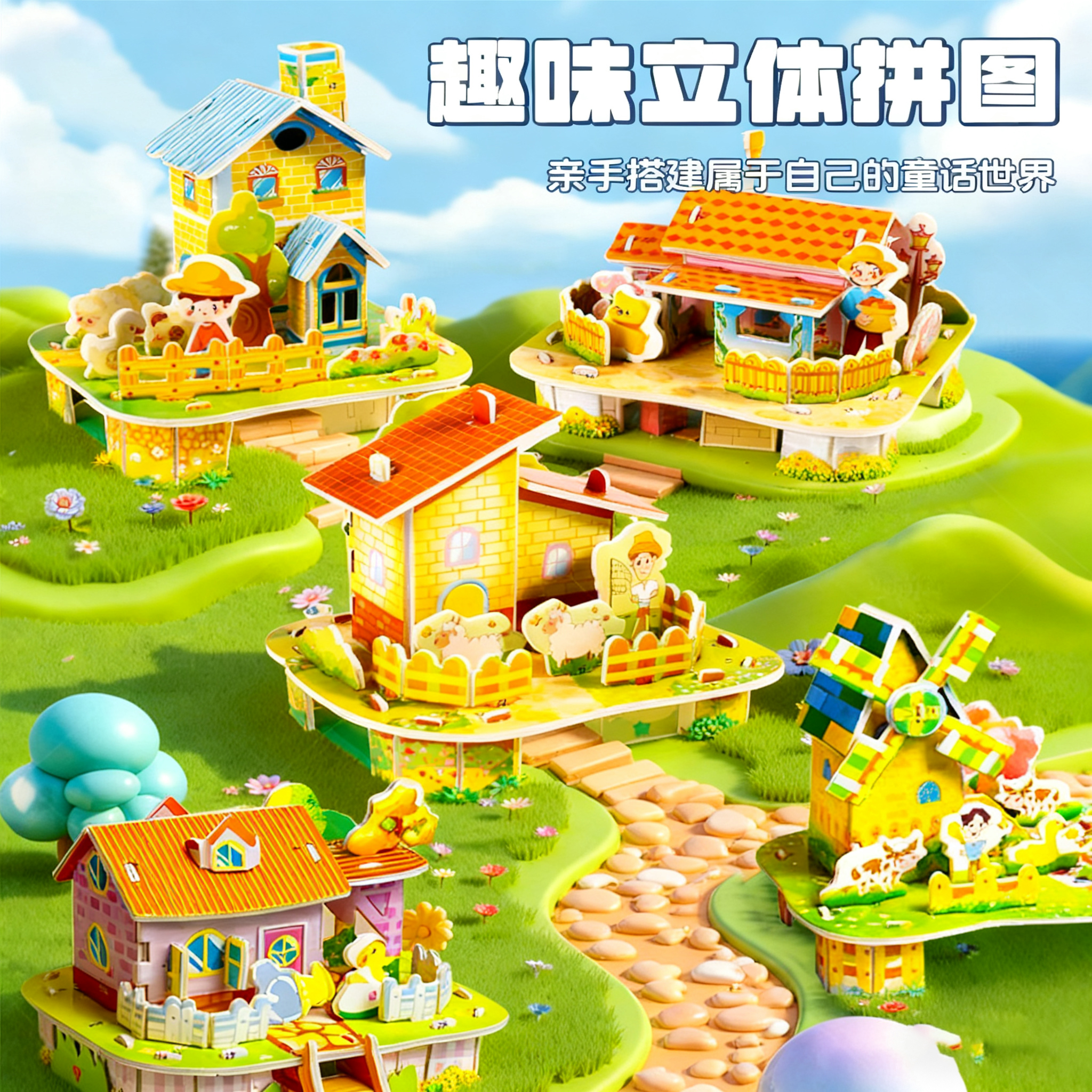 手工diy3d立体拼图房子模型3到6岁以上儿童趣味益智玩具12男女孩8