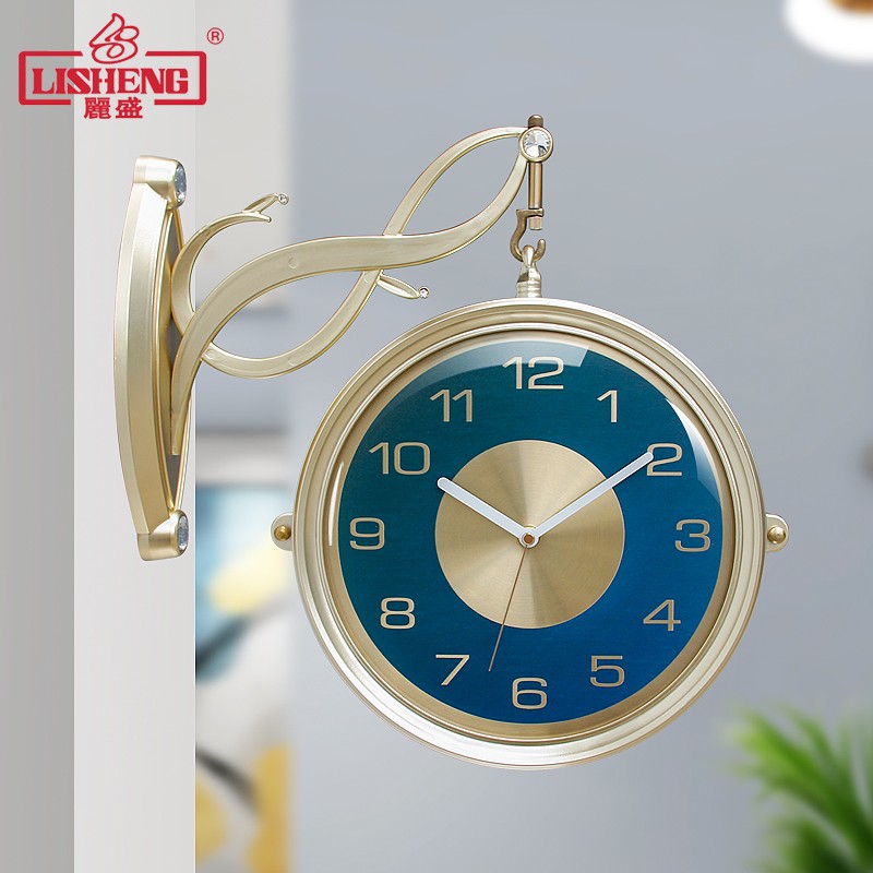 丽盛北欧时尚双面挂钟客q厅个性轻奢创意钟表现代简约家用静音时