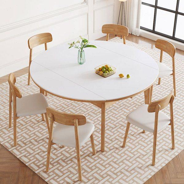 姹寂奶油风岩板餐桌椅组合可伸缩实木轻奢可变圆桌小户型家用饭桌,住宅家具,岩板餐桌,淘宝优惠券,粉丝福利购,淘宝优惠卷