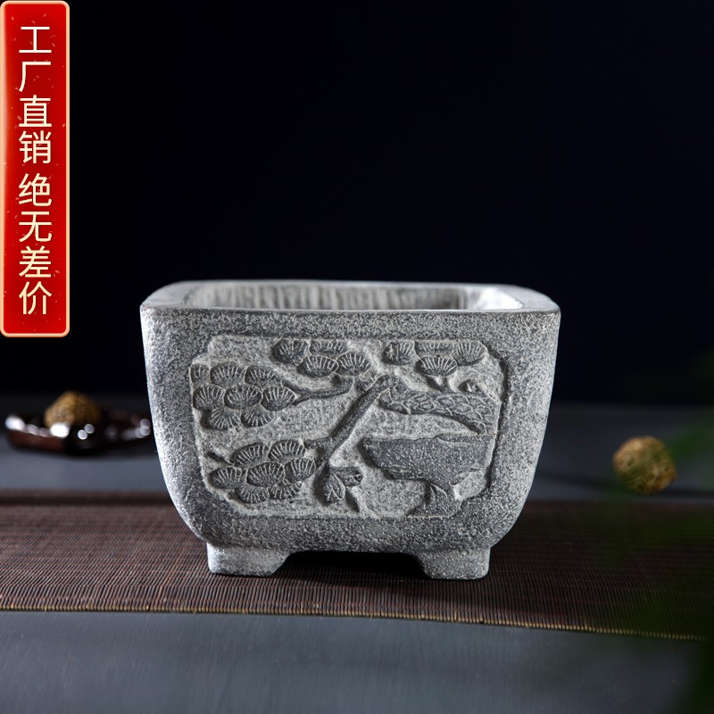 仿古中国风大口径发财树文竹专用花盆菖K蒲铜钱草石槽造景山水盆