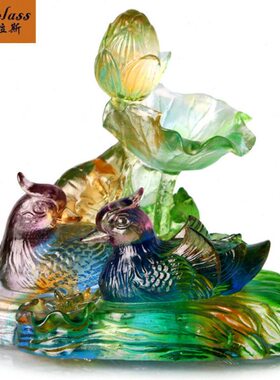 班德拉斯   鸳鸯戏水琉璃摆件新房装饰品送闺蜜朋友创意结婚礼物