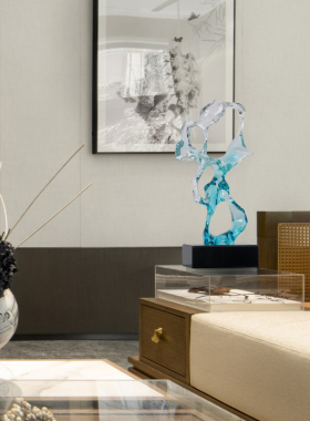 客厅玄关抽象雕塑摆件透明树脂工艺品酒店M前台样板间装置艺术品