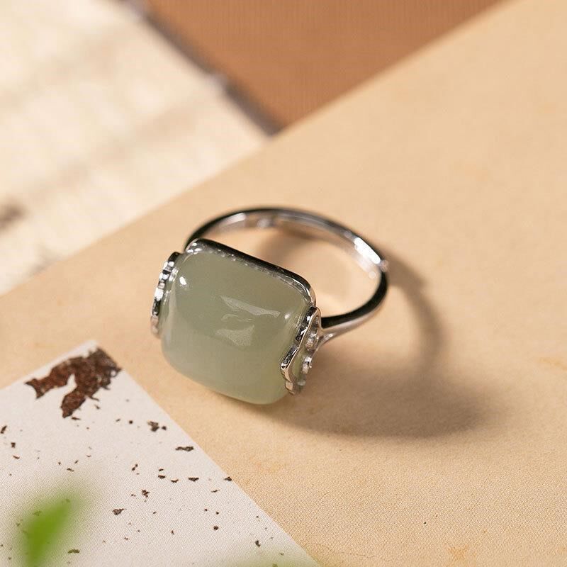 中国复古风Sf925银祥云精致戒指环大气质开口可调节和田玉百搭女