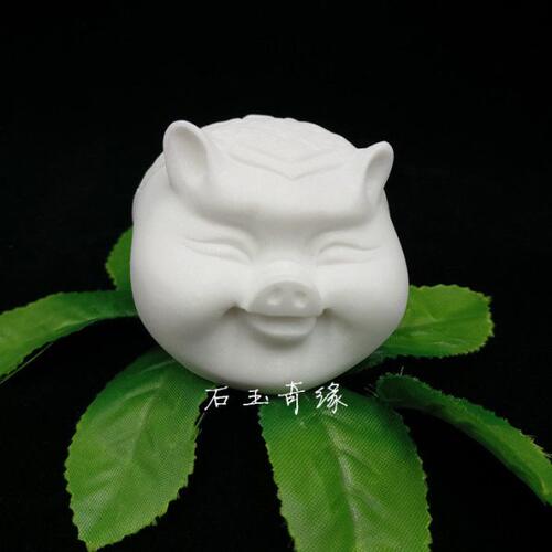 十二生肖猪头汉白玉石雕茶宠超萌可爱创意摆件镇尺工艺品生日礼品