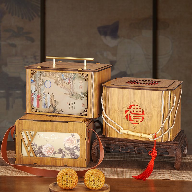 2024a年中秋月饼包装盒中式实木8粒装高档创意竹木新款礼品盒定制