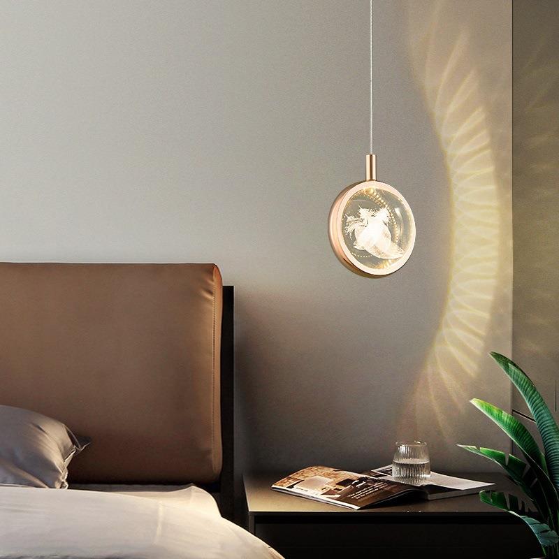 小吊灯创意床头水晶简约现代氛围卧室艺术长线感个性主卧网红水母