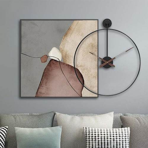 石来运转餐厅装饰画带时钟表现代简约2021新款饭厅挂画抽象组合画