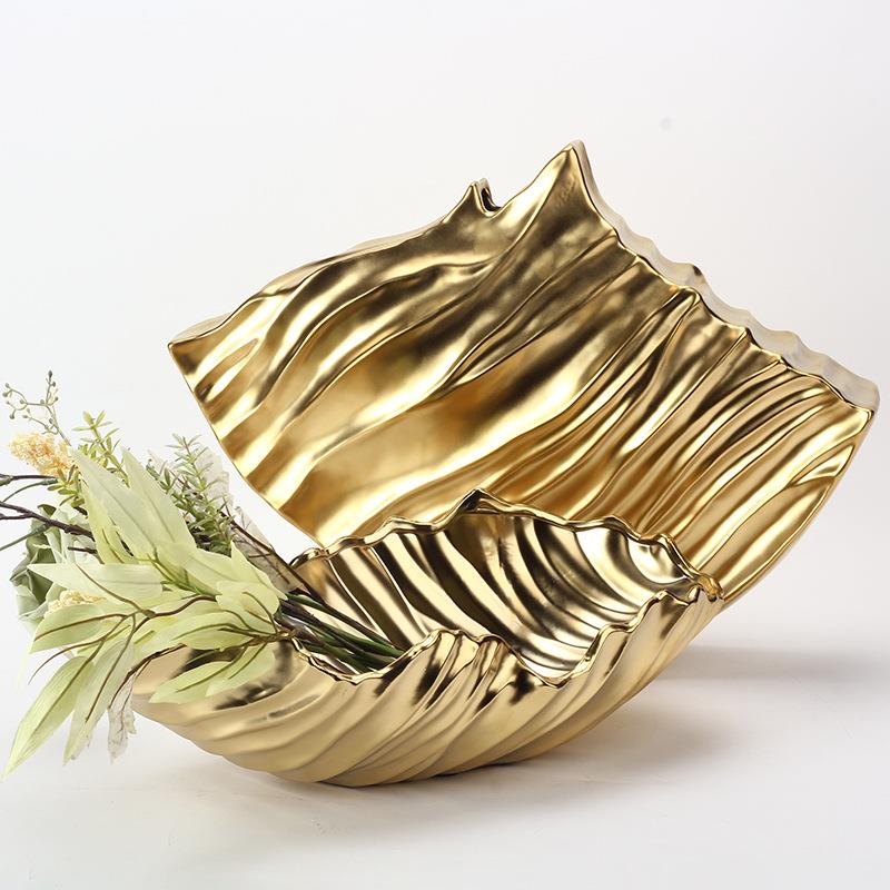 创意抽象皱褶花瓶摆件样板房客厅酒店售楼中心花器托盘套装装饰品
