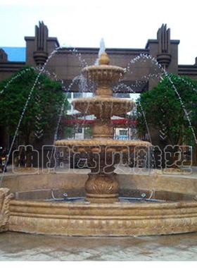 黄锈石喷泉 简约三层喷泉 花海浪装饰石雕流水喷泉优雅户外