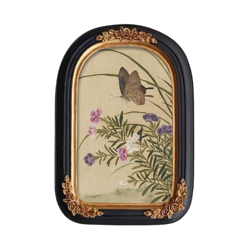 法式混搭中古小众古典复古怀旧装饰画法式植物花卉拱形框美式挂画图片