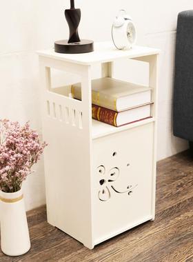 现代简约床头柜雕花多功能储物收纳柜小户型落地组装白色床边柜子