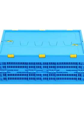 折叠塑料筐蓝色带盖600-230收纳框 塑料折叠胶筐熟料PP配送折叠筐