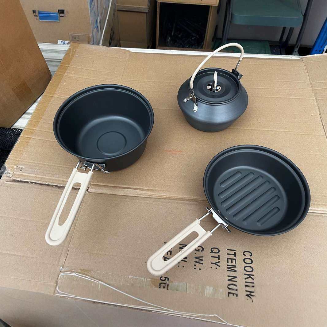 新款户外便携折叠不粘锅煎锅套锅露营野营平底锅炊具餐具野炊用品