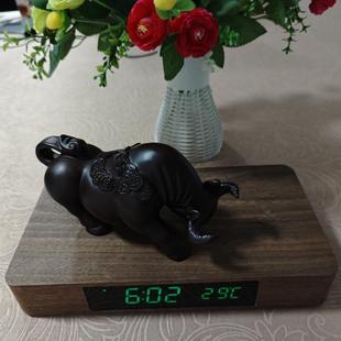 家居木头钟无线充 智能声控静音电子闹钟led木头钟无线充数显座钟