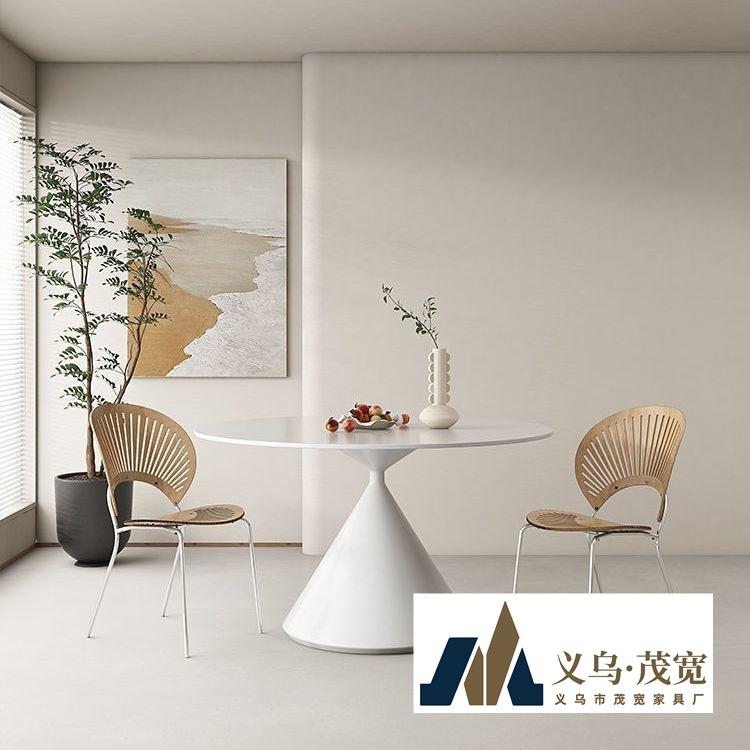 法式极简岩板圆餐桌小户型家居纯白岩板餐桌椅组合现代简约圆桌子