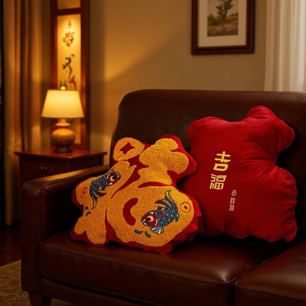 新中式福字抱枕礼品装饰企业年会活动靠垫可爱锦鲤元宝枕头家居