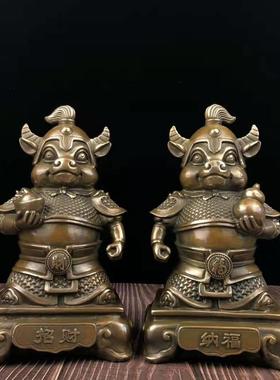 仿古黄铜生肖牛工艺品铜牛年大吉摆件牛将门神家居摆设