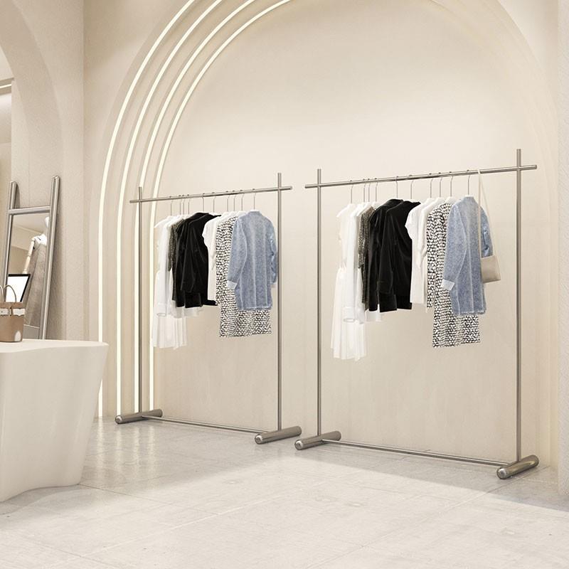 服装店不锈钢落地式展示架女装店挂衣架衣服移动中岛货架陈列道具