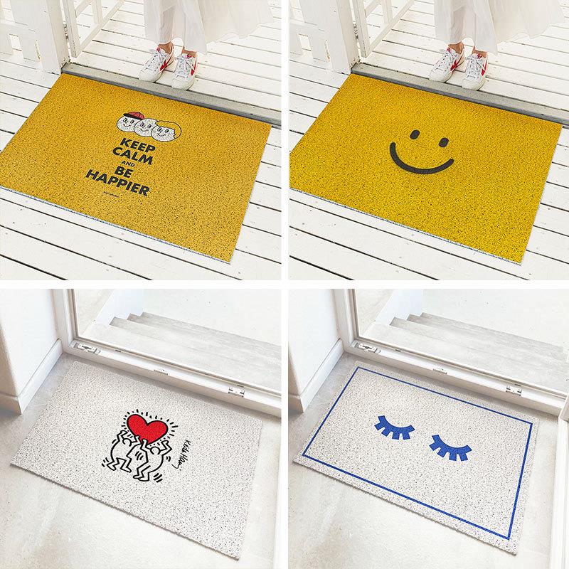 卡通黄色笑脸丝圈进门地垫入户进户门防滑蹭土门垫脚垫家用可裁剪