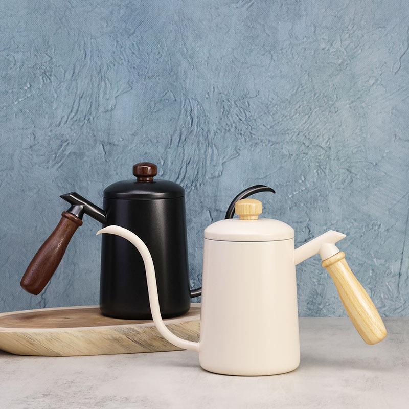 手冲咖啡壶 带刻度细口细嘴壶家用带盖木把手600毫升咖啡壶