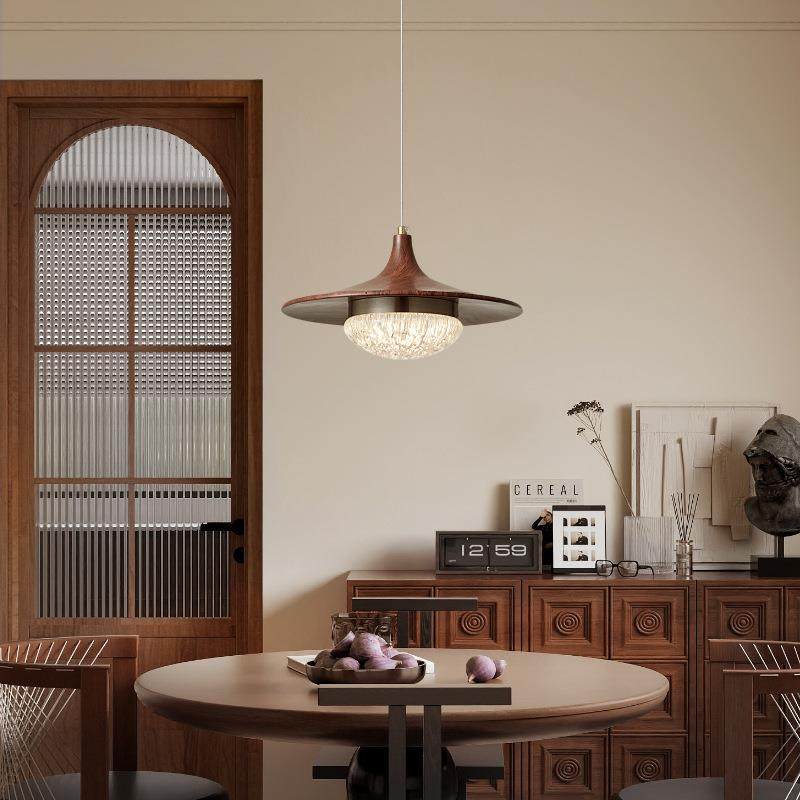 餐厅吊灯复古胡桃木纹创意飞碟吧台灯中古风高级感极简新款餐桌灯,家装灯饰光源,智能吊灯,淘宝优惠券,粉丝福利购,淘宝优惠卷