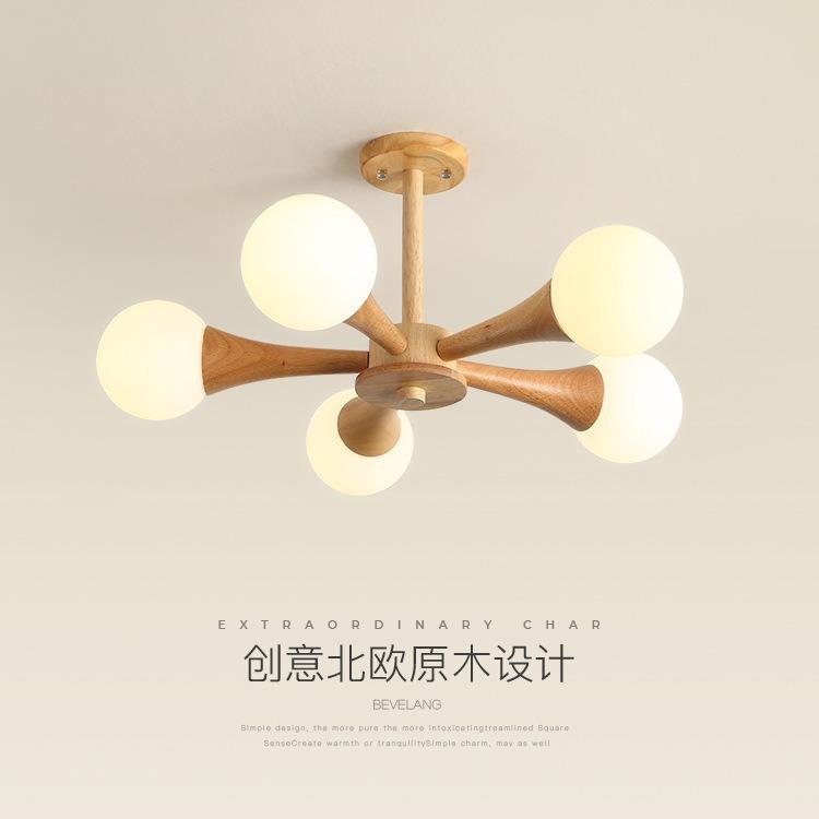 卧室灯北欧日式侘寂风简约现代餐厅灯广东中山原木吊灯实木风