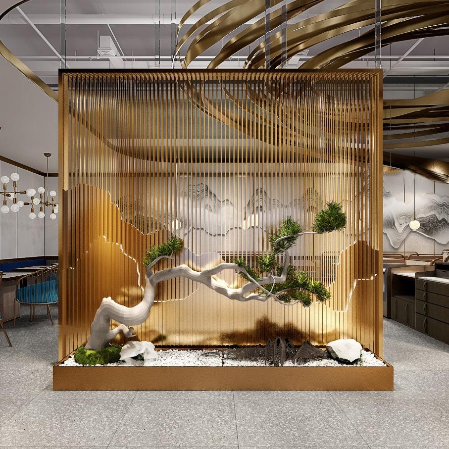 不锈钢屏风隔断墙装饰新中式 别墅酒店大堂隔断办公室玄关