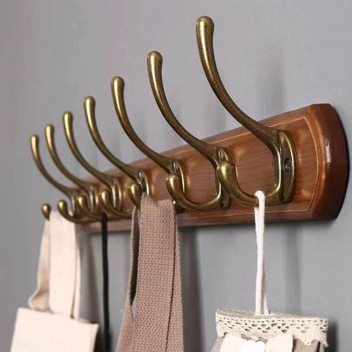 墙上挂衣架家用壁挂是衣钩室内衣服挂架木质墙上免打孔玄关挂衣钩