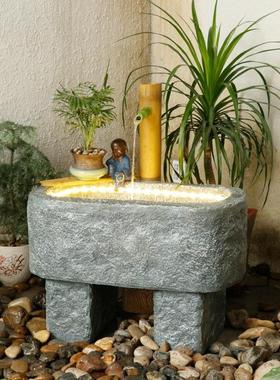 田园日式假山流水喷泉鱼缸摆件入户阳台布景庭院造景观风水轮摆件