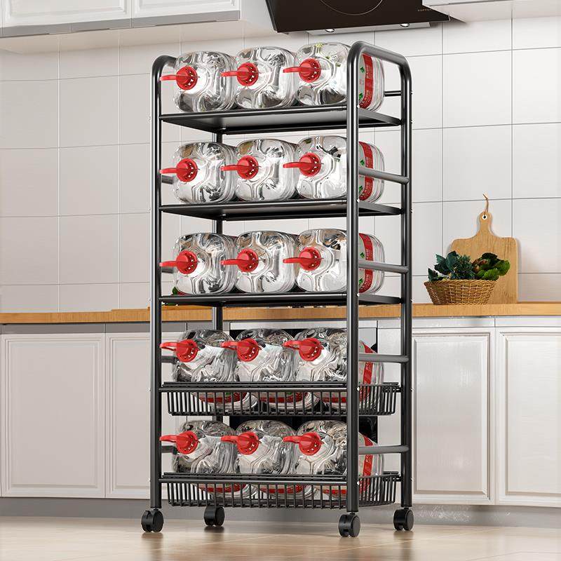 厨房置物架落地多层微波炉架子家用货架锅架蔬菜篮推车收纳储马小