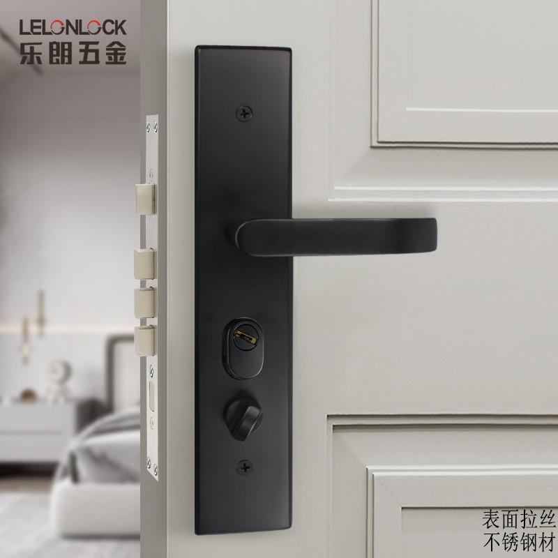 工厂304不锈钢拉手防盗门锁 加厚黑色面板入户门把手锁具配件
