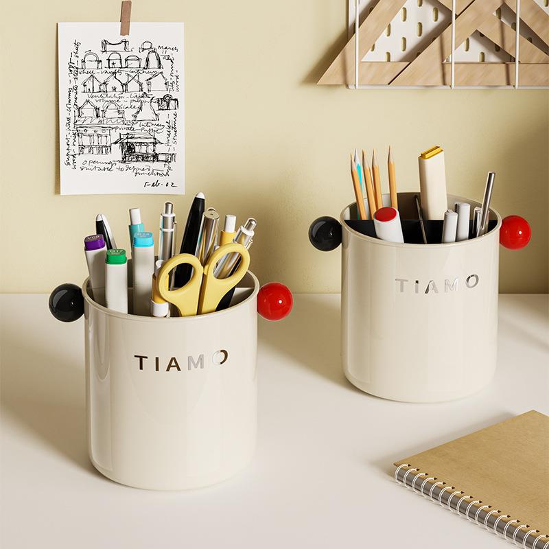时尚大容量笔筒多功能学生文具桌面摆件北欧儿童笔筒圆形收纳盒