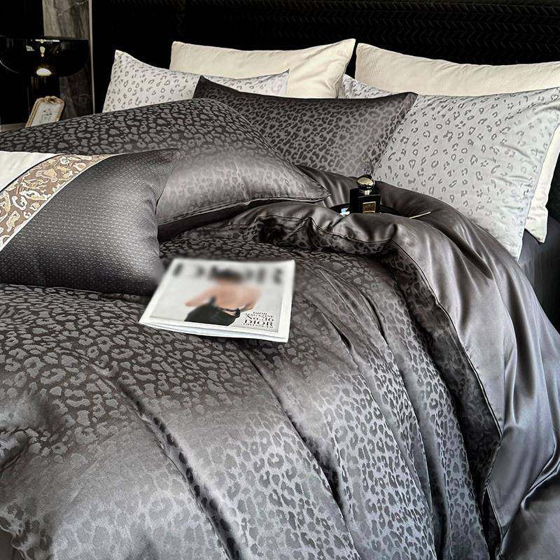 高端春夏季凉感60S莱赛尔四件套轻奢风豹纹提花丝滑裸睡被套床品