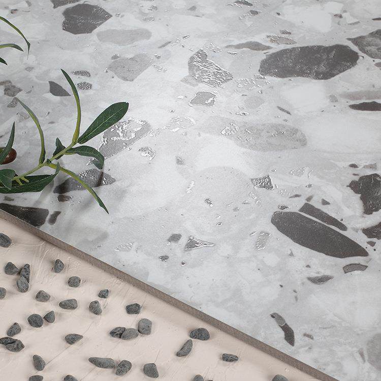 网红彩色大颗粒水磨石瓷砖800×800地板砖仿古客厅灰色室内工装