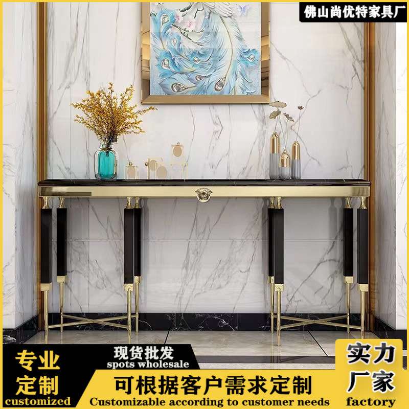 轻奢大理石玄关台简约现代新中式条几靠墙条案桌客厅入户玄关桌子