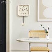 EMITDOOG免打孔奶油风挂钟客厅现代家用简约大气钟表餐厅复古时钟
