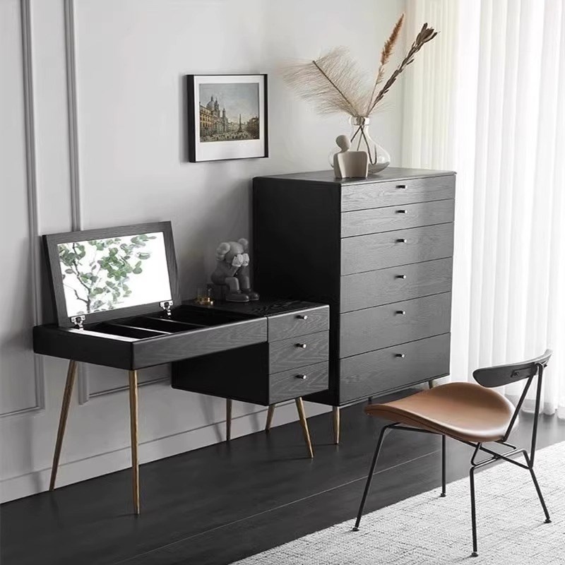 北欧表情梳妆台家用实木小户型迷你化妆J桌书桌一体式卧室现代简