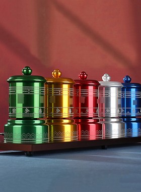 藏式电动b转桶电动转轮合金家用装饰摆件插电转金筒书桌五色