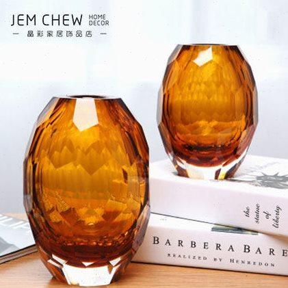 现代简约几何六角花瓶橙色水晶立体高档玻璃花瓶摆件玄关酒柜软装,家居饰品,花瓶,淘宝优惠券,粉丝福利购,淘宝优惠卷