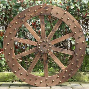 酒吧背景墙装饰道具实木质挂件木轮子车轮仿古复古木头马车车轱辘