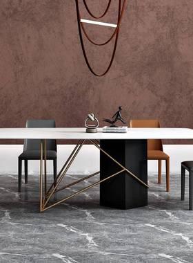 意式轻奢亮面岩板餐桌椅组合现代简约小户型长方形家用饭桌M354#